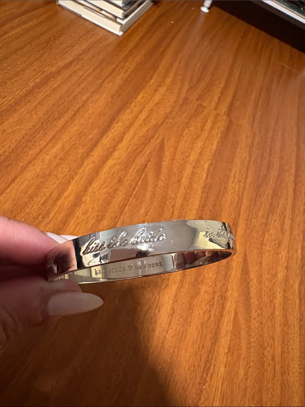 Kate Spade Silver Wedding Engraved Script Bangle